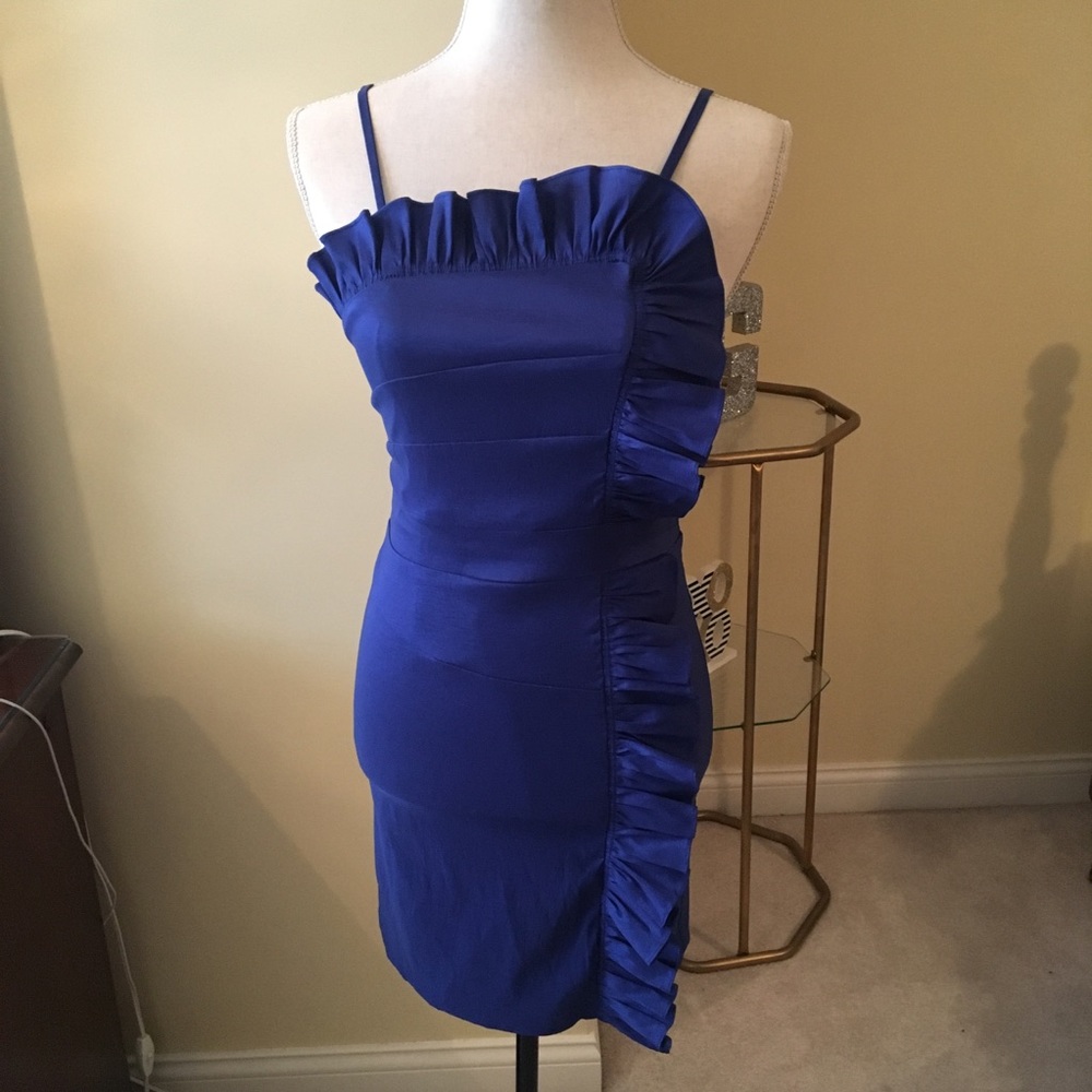 Royal blue cocktail with ruffle detail